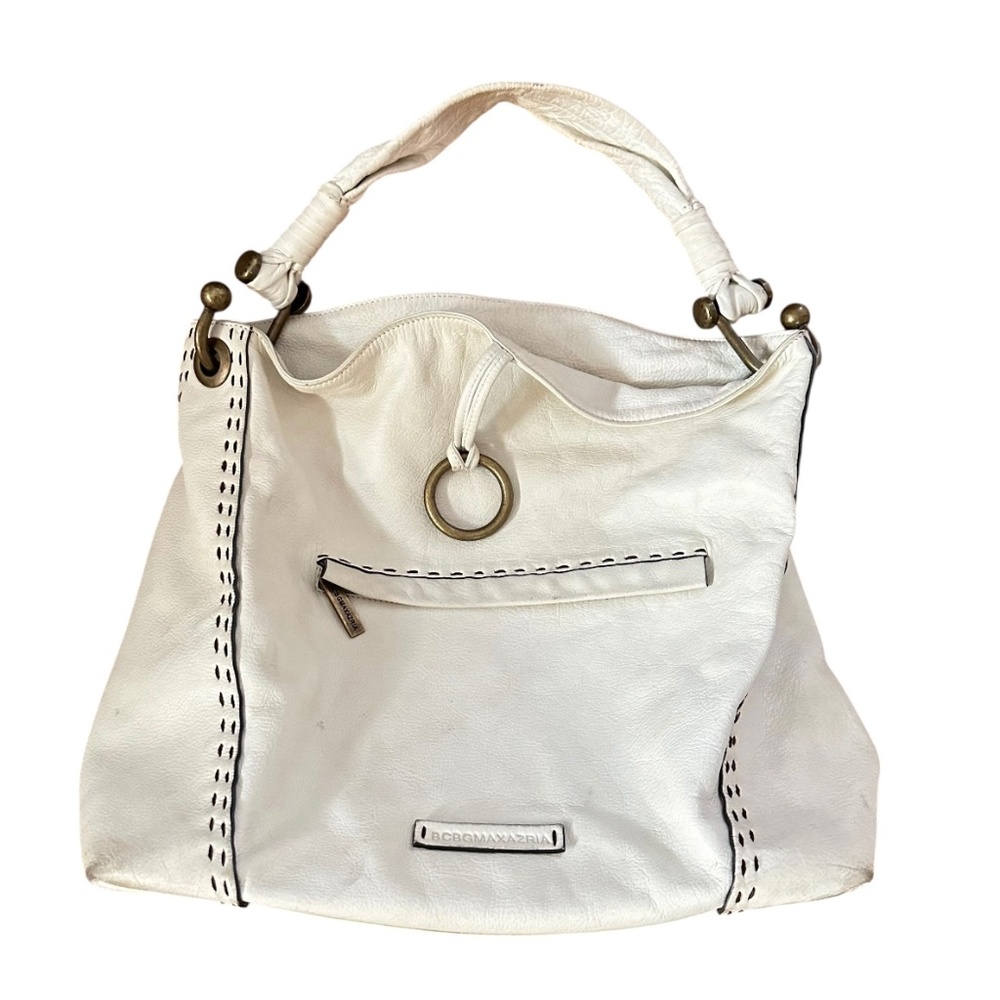 Bcbgmaxazria Large Cream Leather Shoulder Bag